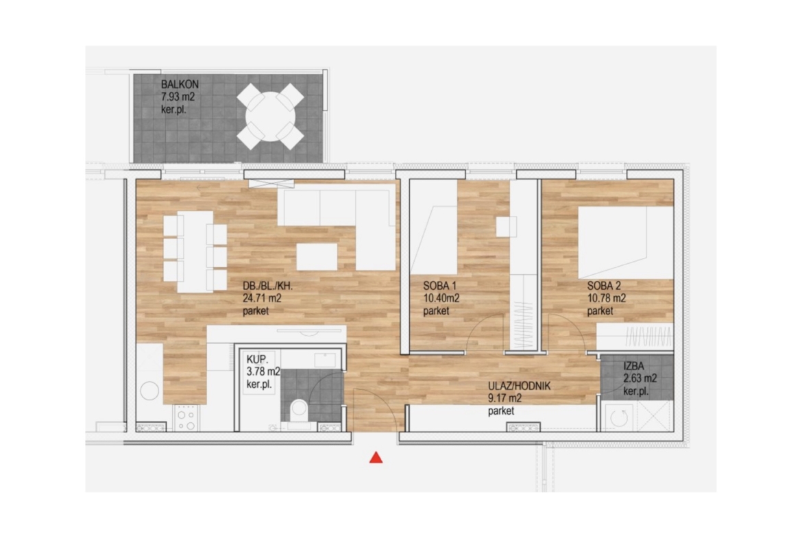 Trosobni stan: Zagreb, Lučko, NKP 65.43 m2, Novogrdnja