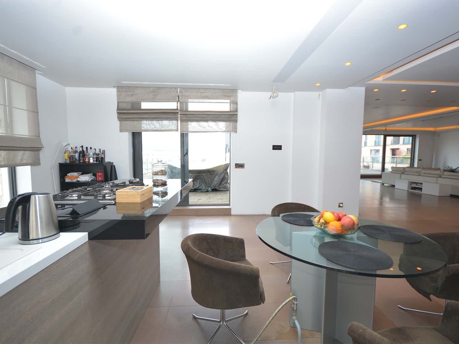 Luksuzni trosobni stan penthouse u Zagrebu Radnička cesta (2) Prostor kuhinje sa izlazom na terasu površine 213.20 m²