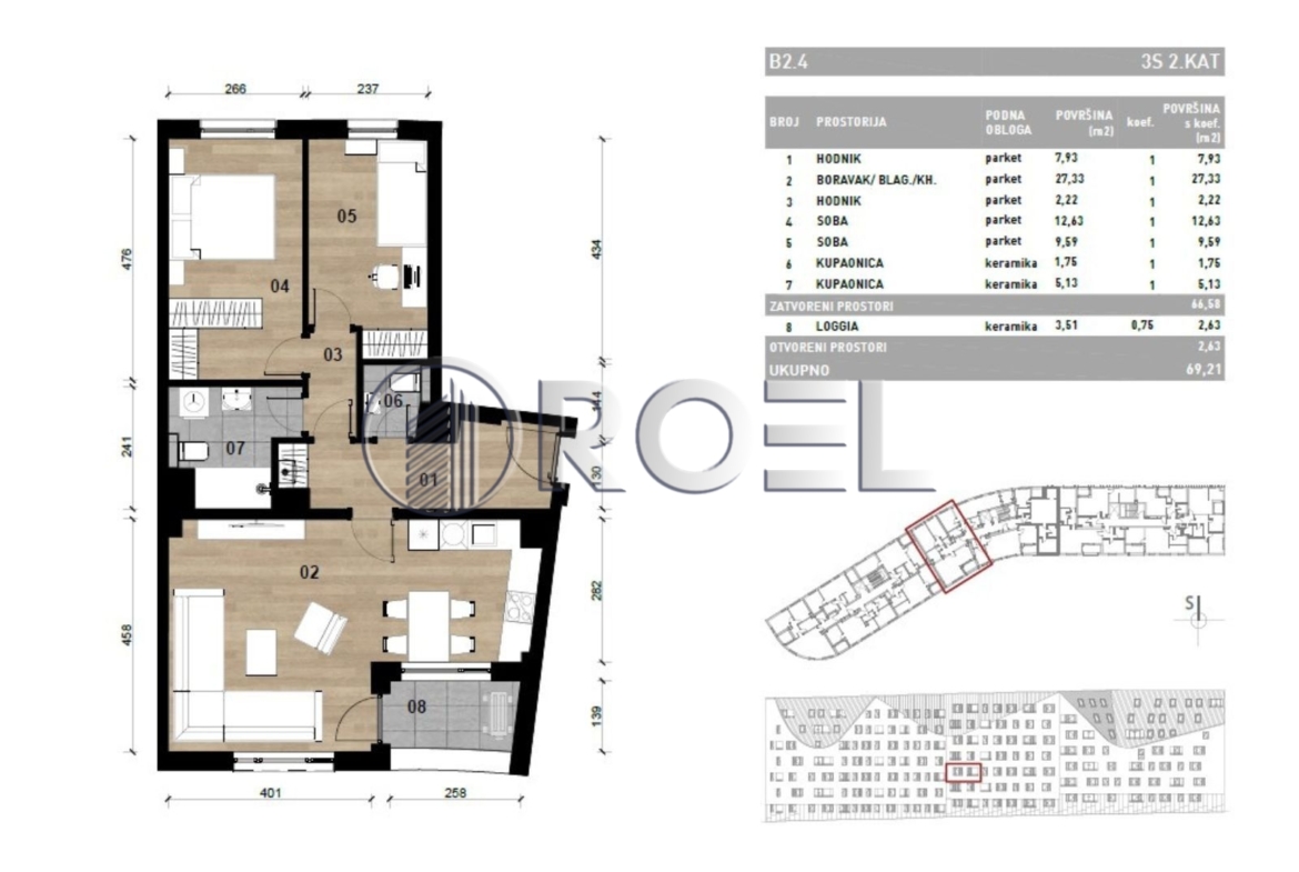 Trosobni stan, Dubrava, Zagreb, novogradnja, 69.21 m², prodaja