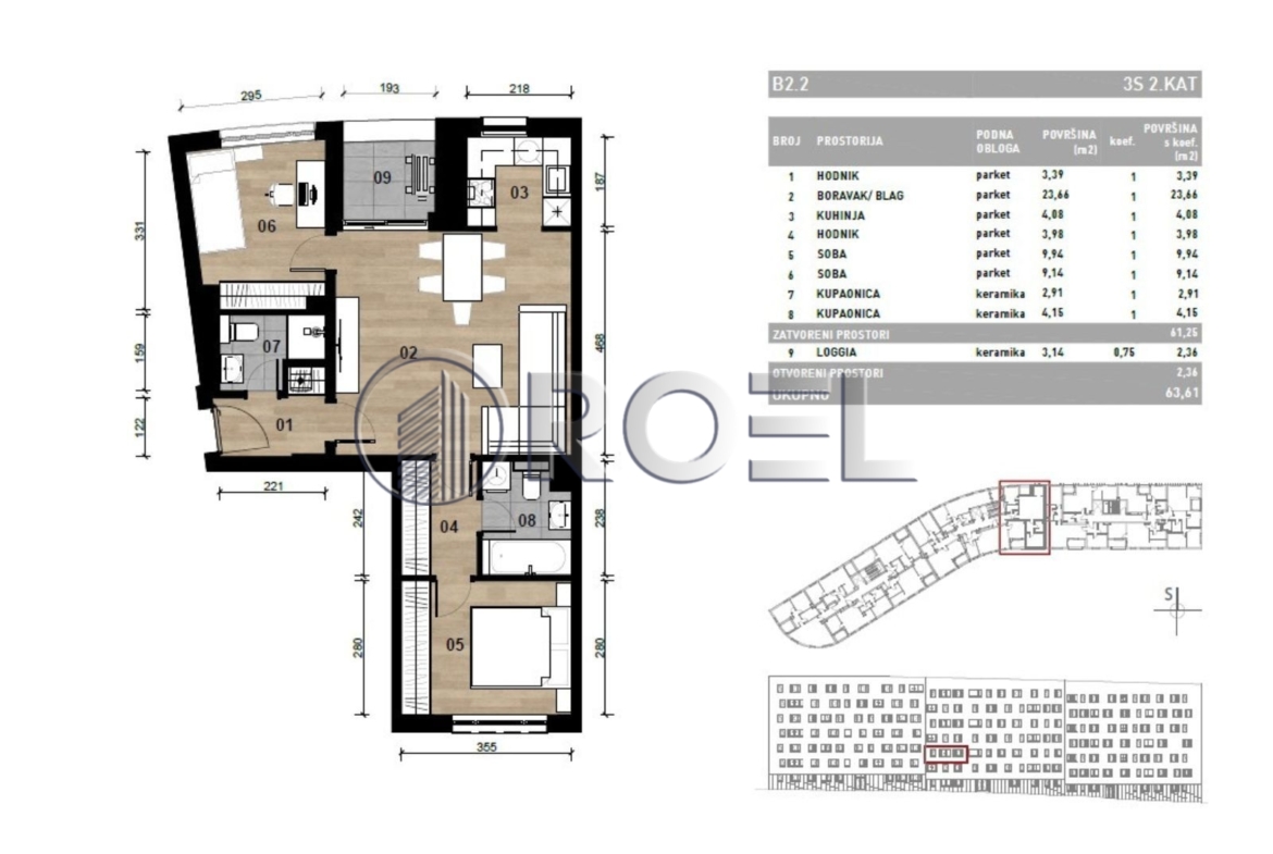 Three-Bedroom Apartment for Sale, Dubrava, Zagreb, 63.61   m²