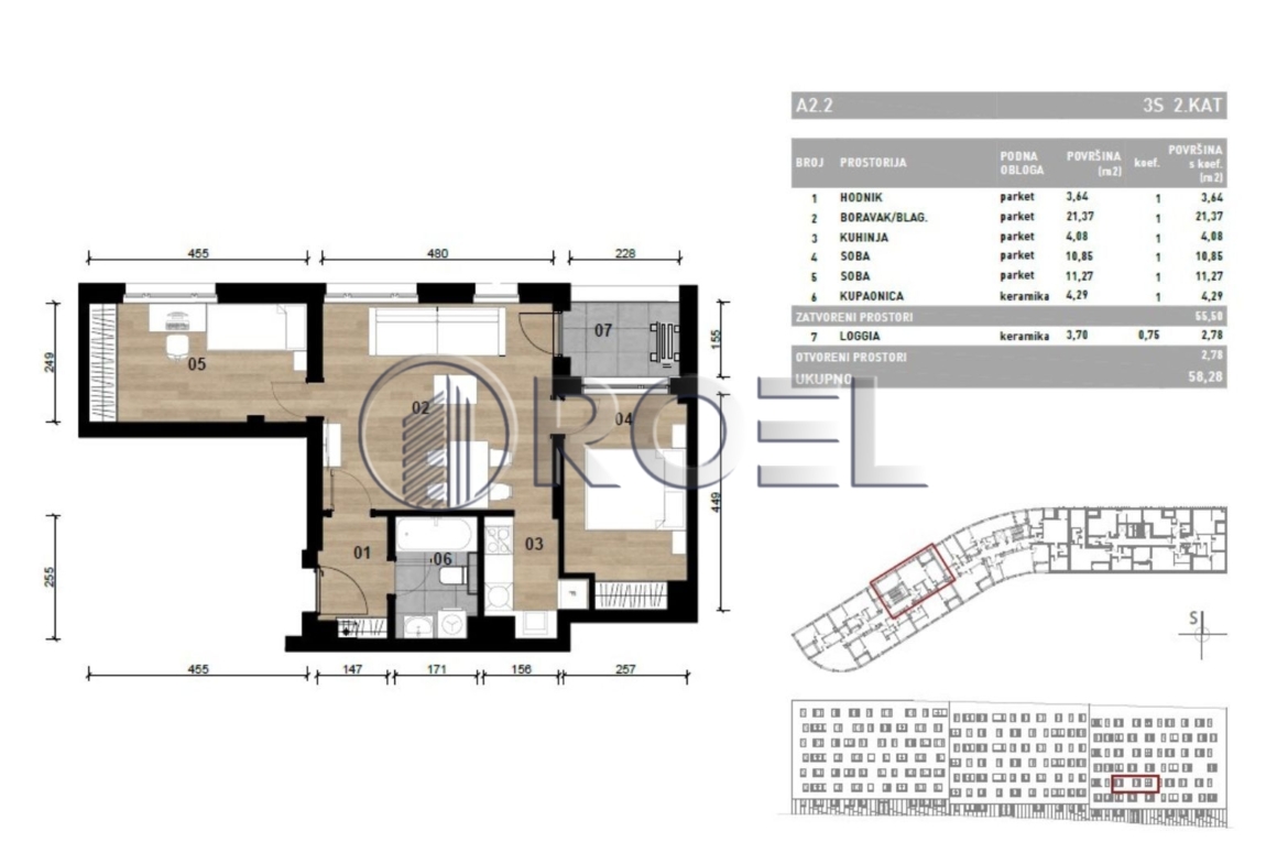 Trosobni stan, Dubrava, Zagreb, novogradnja, 58.28 m², prodaja