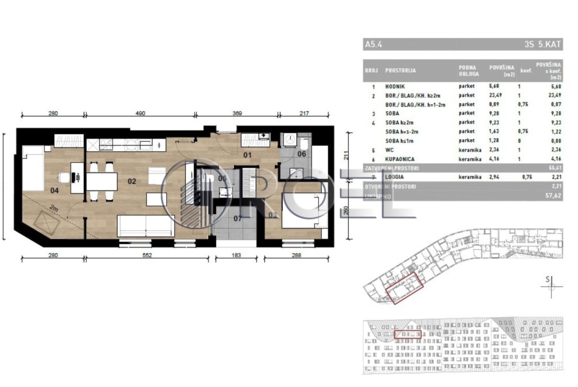 Three-Bedroom Apartment for Sale, Dubrava, Zagreb, 57.62m²